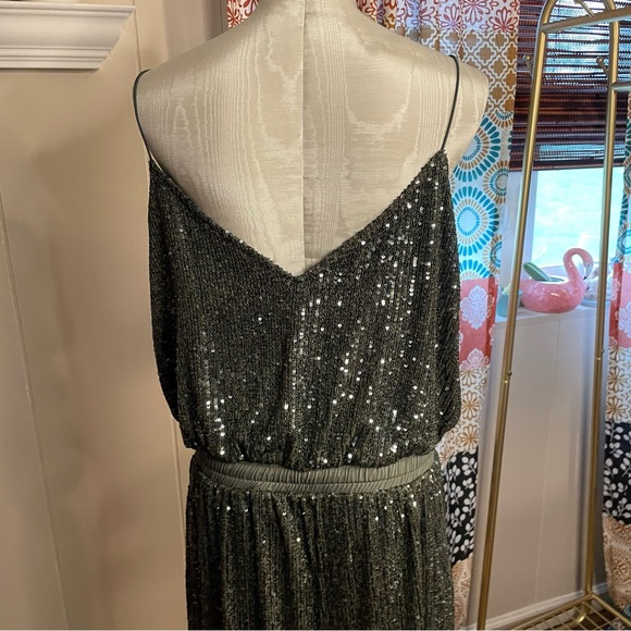 ASOS DESIGN sequin cami wide leg jumpsuit in khaki  Size 12 NWT - Picture 5 of 7
